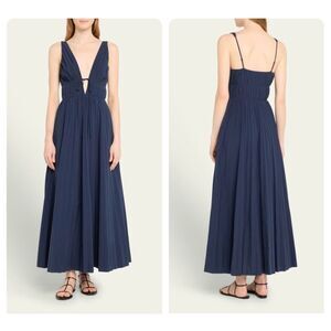 NWT Simkhai Stephanie Deep V-Neck Pleated Sleeveless Midi Dress Blue Size 6 $595